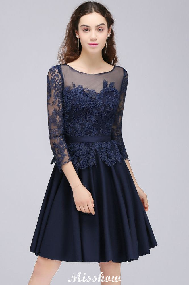 Vestidos de dama de honor cortos con apliques de encaje y mangas 3/4, vestido informal diario