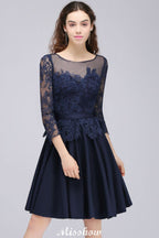 Vestidos de dama de honor cortos con apliques de encaje y mangas 3/4, vestido informal diario