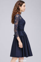 Vestidos de dama de honor cortos con apliques de encaje y mangas 3/4, vestido informal diario
