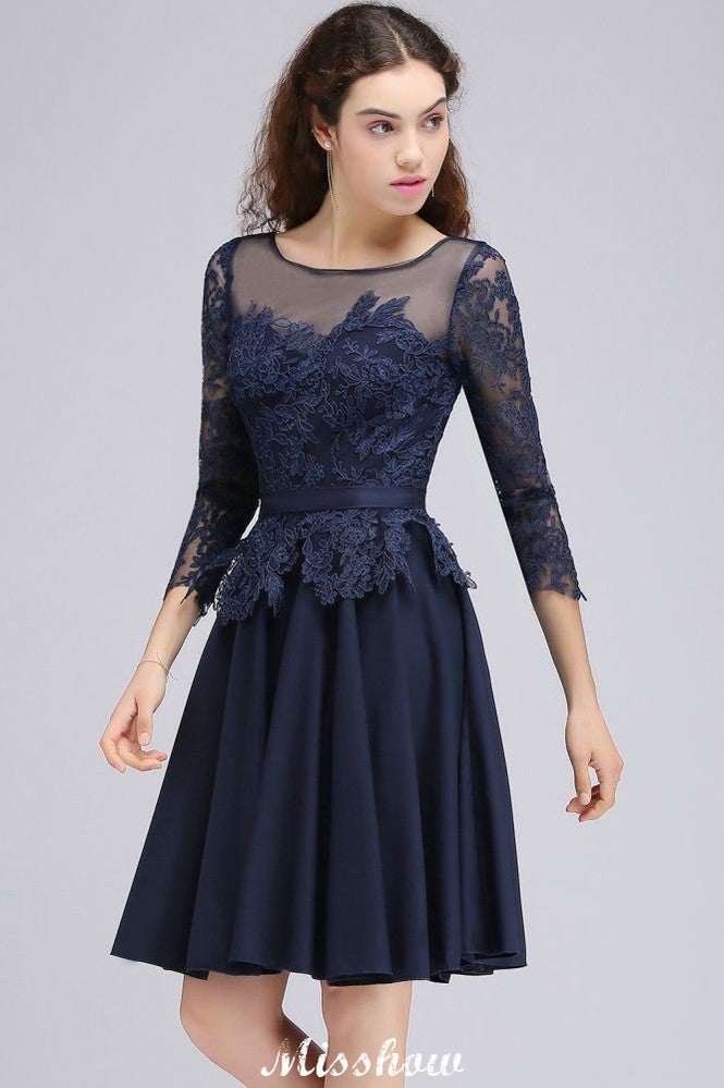 Vestidos de dama de honor cortos con apliques de encaje y mangas 3/4, vestido informal diario