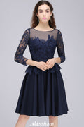 Vestidos de dama de honor cortos con apliques de encaje y mangas 3/4, vestido informal diario