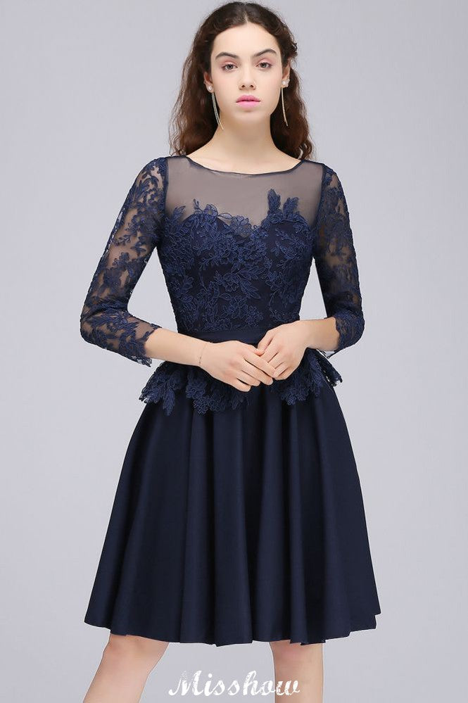 Vestidos de dama de honor cortos con apliques de encaje y mangas 3/4, vestido informal diario