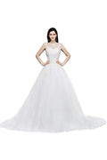 Lace Appliques Scoop Tulle Wedding Dress