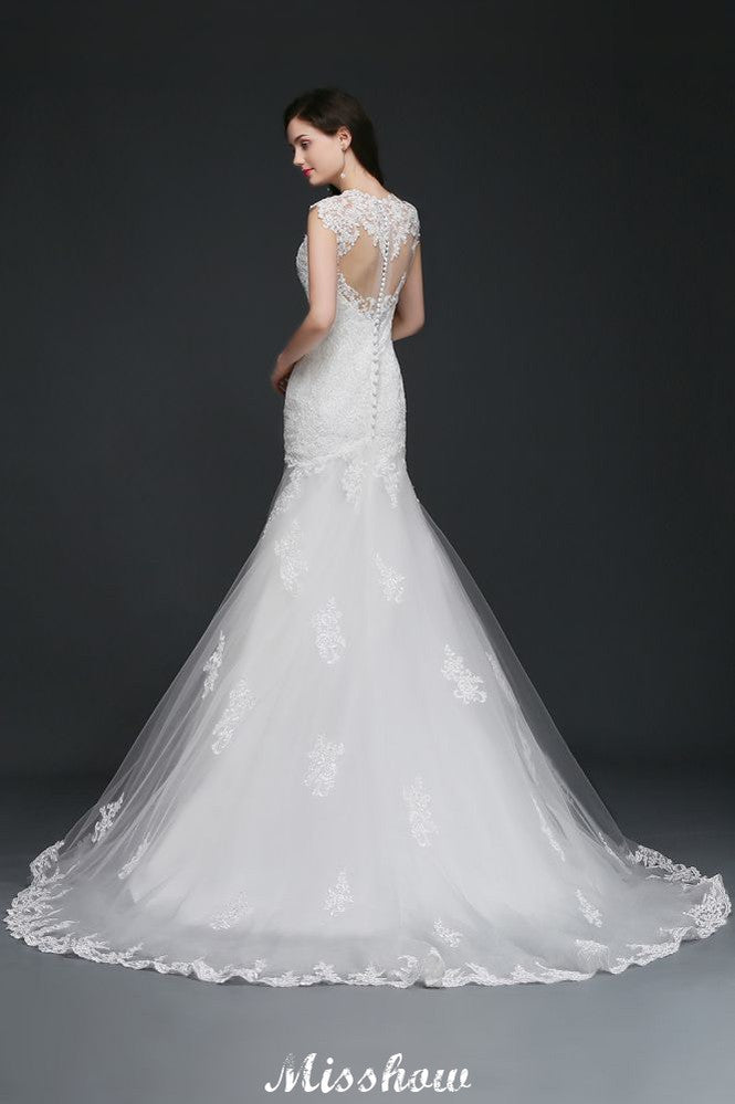 Lace Mermaid Jewel Elegant Wedding Dress