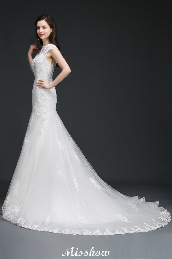 Lace Mermaid Jewel Elegant Wedding Dress