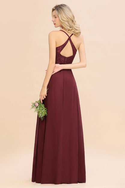 Lace Spaghetti Straps Prom Dresses | A-Line Sleeveless Side Split Evening Dresses