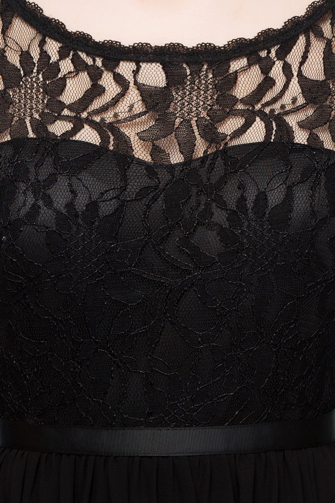 Vestidos de dama de honor cortos de corte A con escote redondo y gasa con parte superior de encaje
