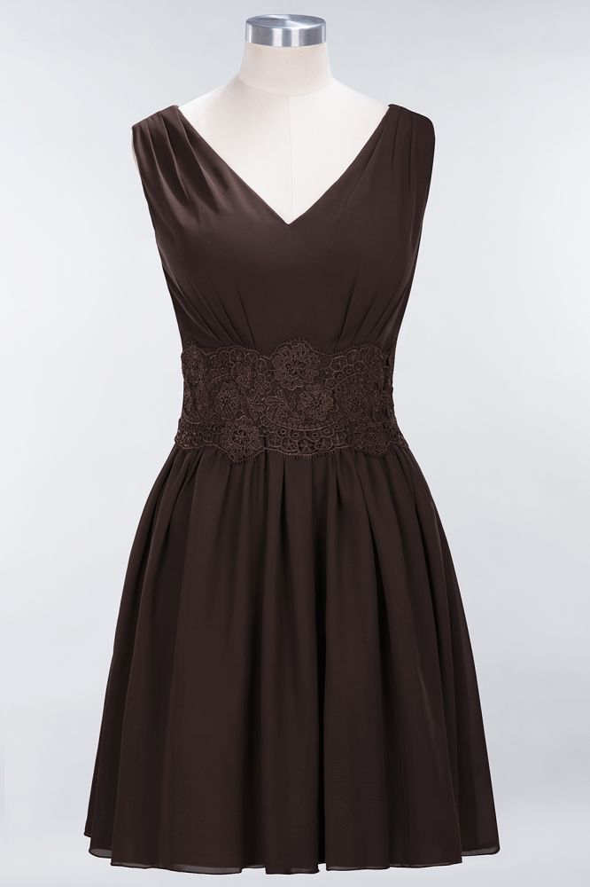 Lace V-Neck Sleeveless Mini Bridesmaid Dresses A-line Chiffon Homecoming Dress
