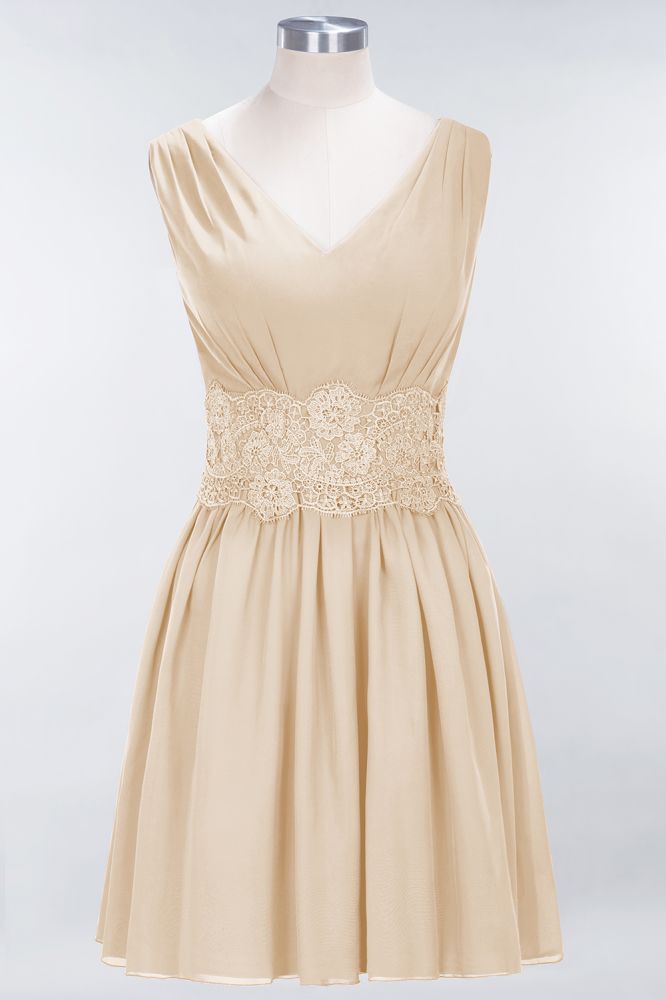 Lace V-Neck Sleeveless Mini Bridesmaid Dresses A-line Chiffon Homecoming Dress
