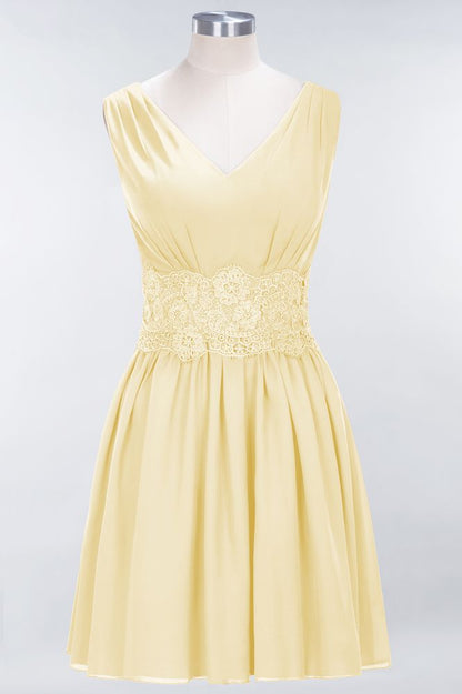 Lace V-Neck Sleeveless Mini Bridesmaid Dresses A-line Chiffon Homecoming Dress