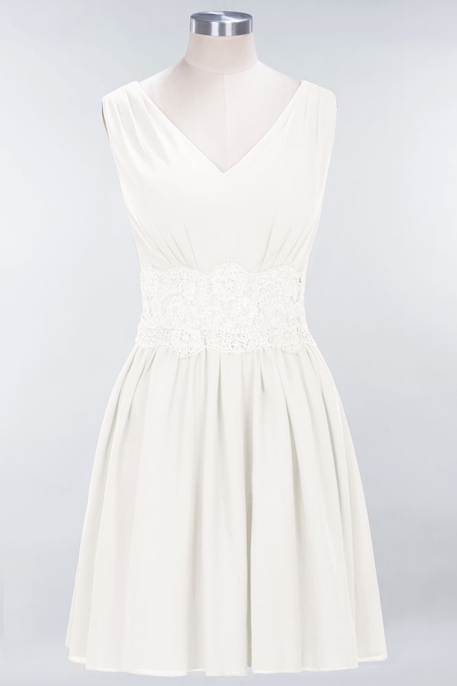 Lace V-Neck Sleeveless Mini Bridesmaid Dresses A-line Chiffon Homecoming Dress