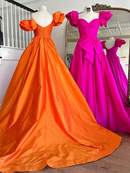 Lael | Orange Sweetheart Pleated A-Line Prom Dress With Bow