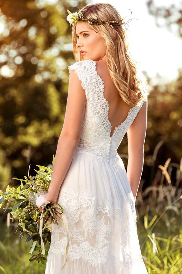 Vestido de novia largo de tul con encaje y corte en A, corte imperio y escote corazón