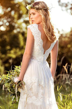Vestido de novia largo de tul con encaje y corte en A, corte imperio y escote corazón