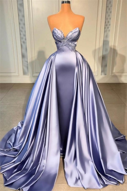 Lavendelfarbenes, langes, glitzerndes, ärmelloses A-Linien-Ballkleid mit Perlen