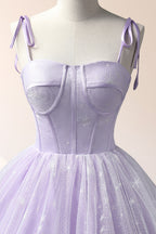 Janelle | Lavendelfarbenes bodenlanges Abendkleid mit Tüllträgern, lavendelfarbenes A-Linien-Ballkleid