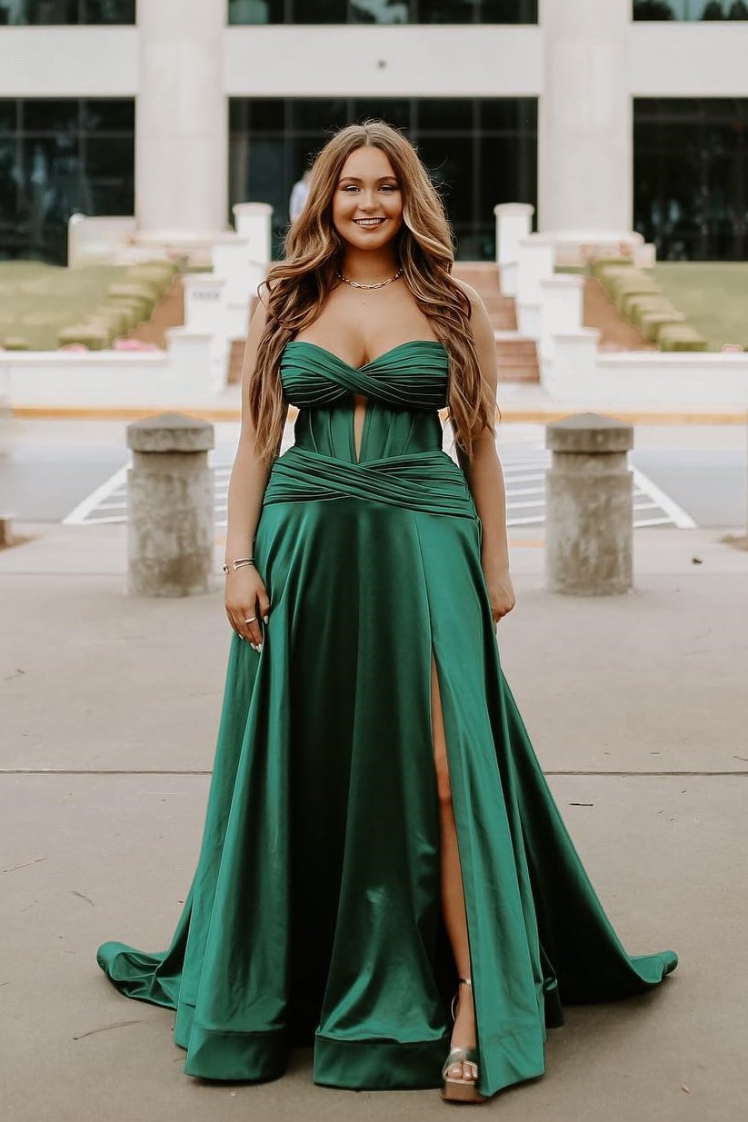 Leif | Vestido de fiesta largo azul rey con escote en forma de corazón y abertura en la cerradura
