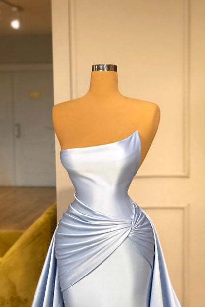 Vestidos de noche azul claro de corte A sin mangas, vestidos de fiesta largos y sencillos