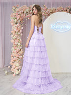 Braelyn | Hellblaues trägerloses Ballkleid aus mehrlagigem Tüll mit Pailletten