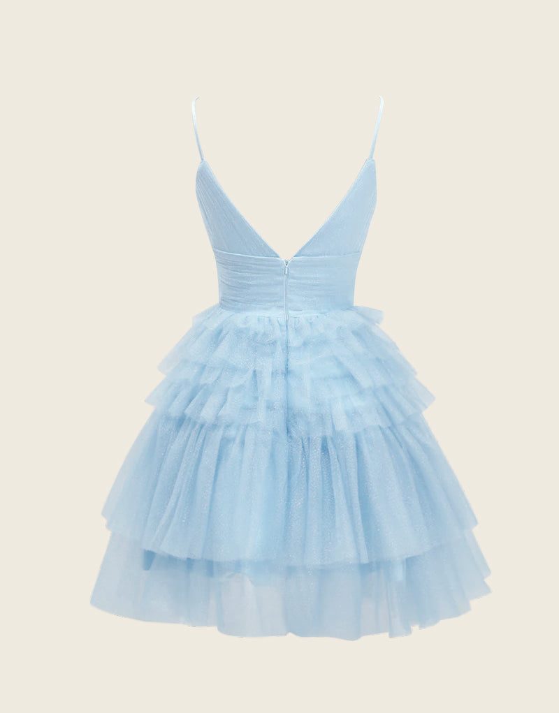 Layla | Vestido de fiesta con escote en V profundo y corte A con capas