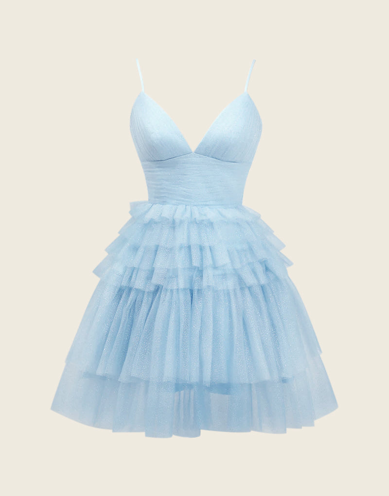 Layla | Vestido de fiesta con escote en V profundo y corte A con capas