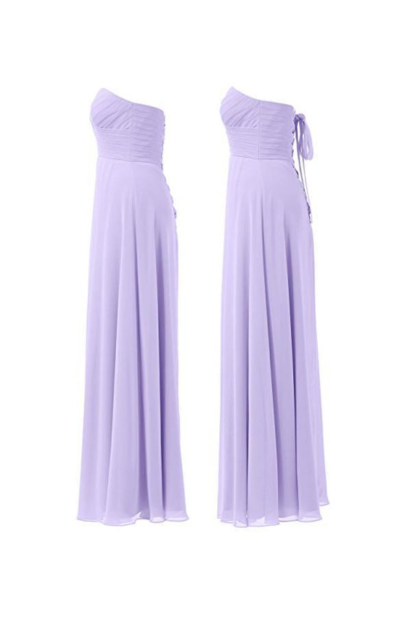 Vestido de dama de honor de gasa lila, largo hasta el suelo, para fiesta de graduación, BD005
