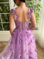 Leah | Aline Tüll Midi-Ballkleid mit 3D-Schmetterlingen