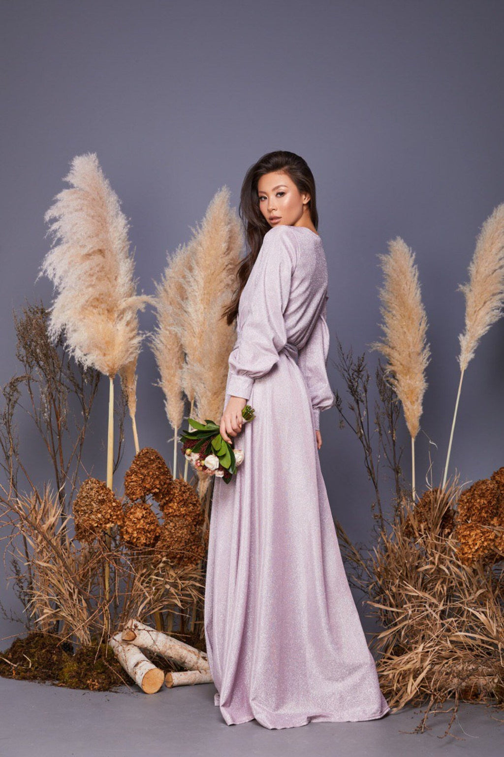 Glitter Puffy Sleeve Prom Dresses for Women Long with Slit Evening Formal Party Gown SYP01
