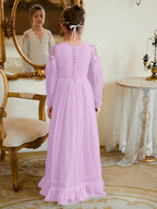 Bodenlanges Chiffon-Kleid in A-Linie und Elfenbein für die Erstkommunion 