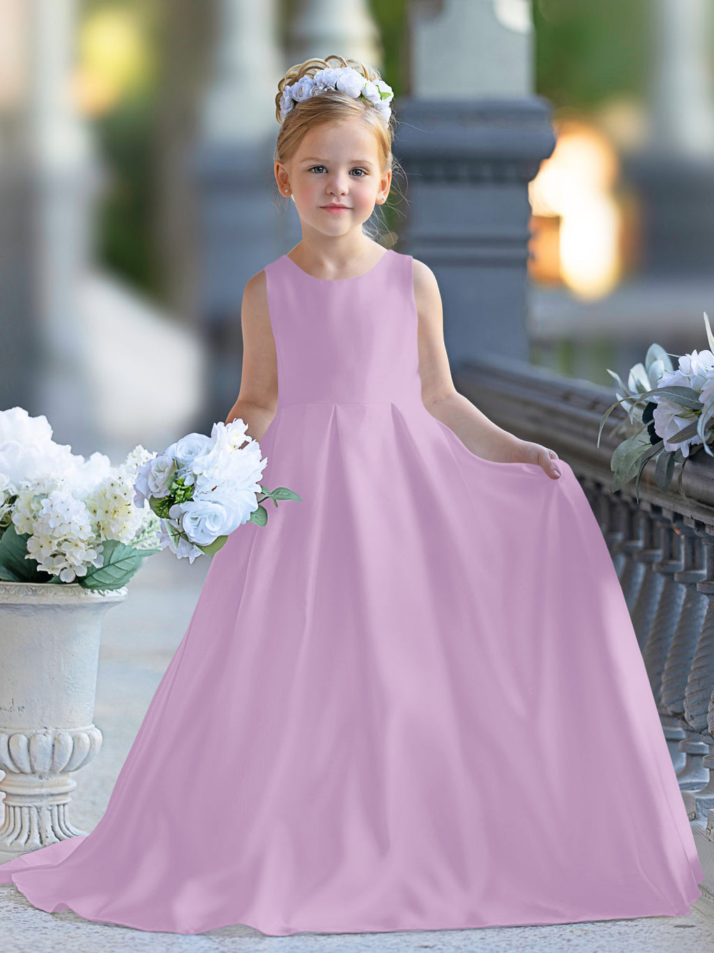 A-Linie Spitze Satin Bodenlang Erstkommunionkleid für Blumenmädchen 