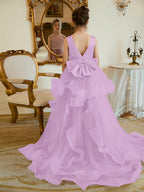 Duchesse-Linie/Princess-Linie Satin Tüll Bodenlang Blumenmädchenkleid 
