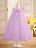 A-Linien-Kleid mit großer Schleife und Tüll in Wadenlänge für Blumenmädchen