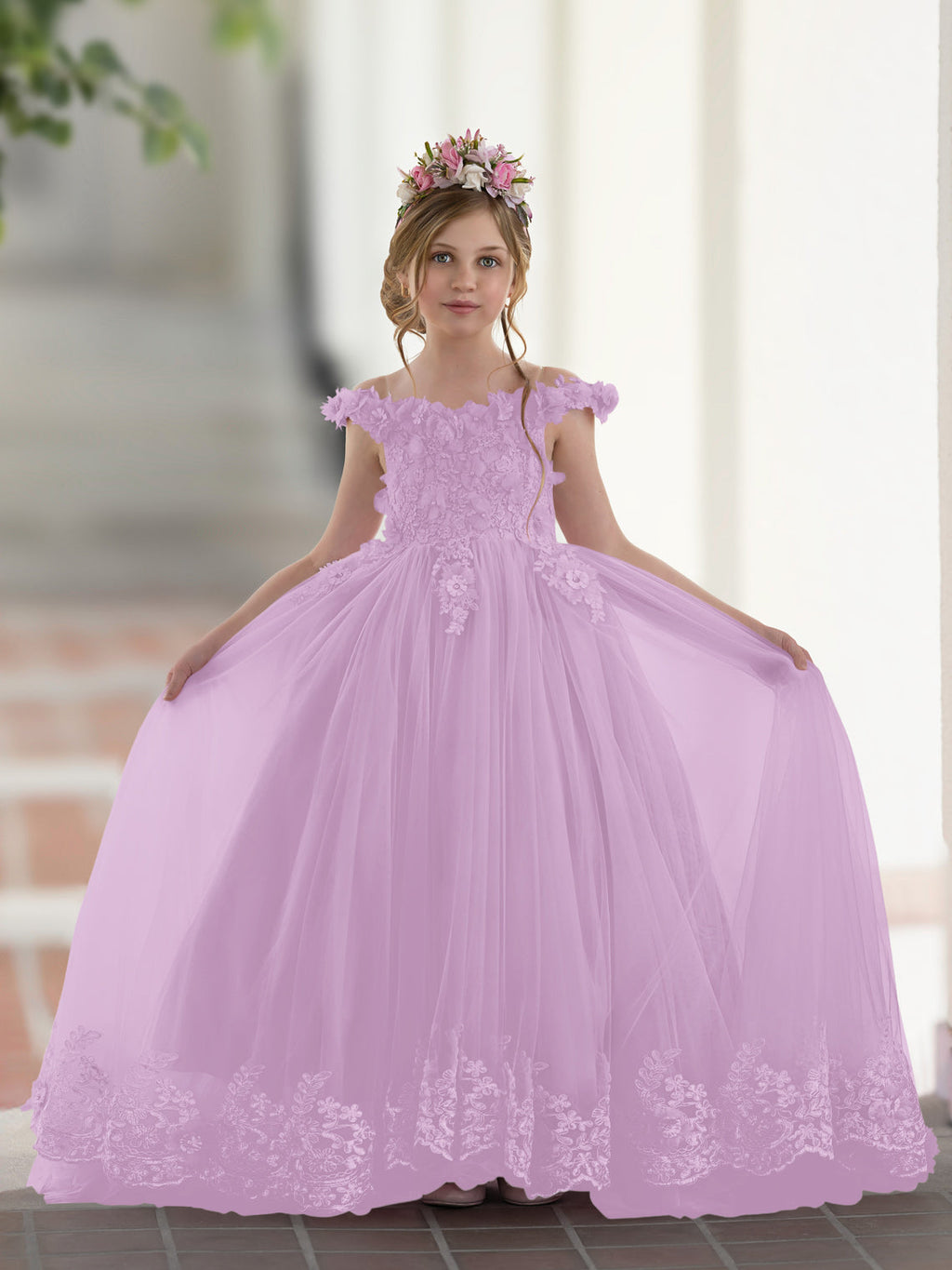 Vestido de fiesta/princesa de encaje con cola larga, color rosa, para cumpleaños