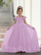 Vestido de fiesta/princesa de encaje con cola larga, color rosa, para cumpleaños