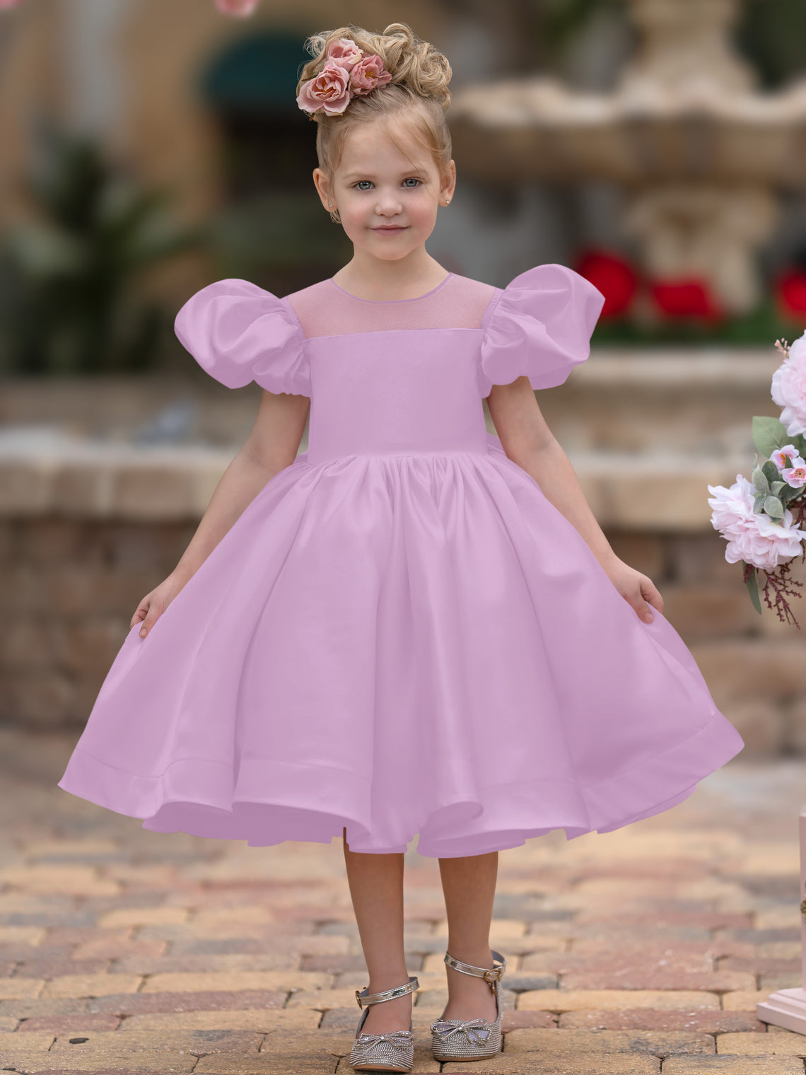 Duchesse-Linie/Princess-Linie Satin Knielang Blumenmädchenkleid 