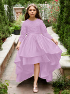 Vestido de niña de las flores asimétrico de satén con corte A