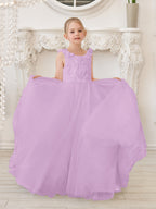 Elegant White Tulle Flower Girl Dress with Sweep Train