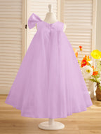 A-Linien-Kleid mit großer Schleife und Tüll in Wadenlänge für Blumenmädchen