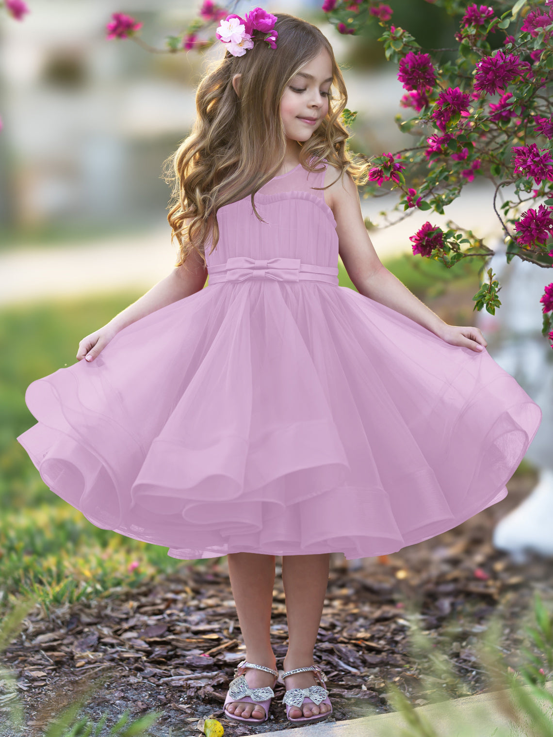 Duchesse-Linie/Princess-Linie Tüll Knielanges Blumenmädchenkleid 