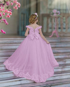 Vestido de fiesta/princesa de encaje con cola larga, color rosa, para cumpleaños