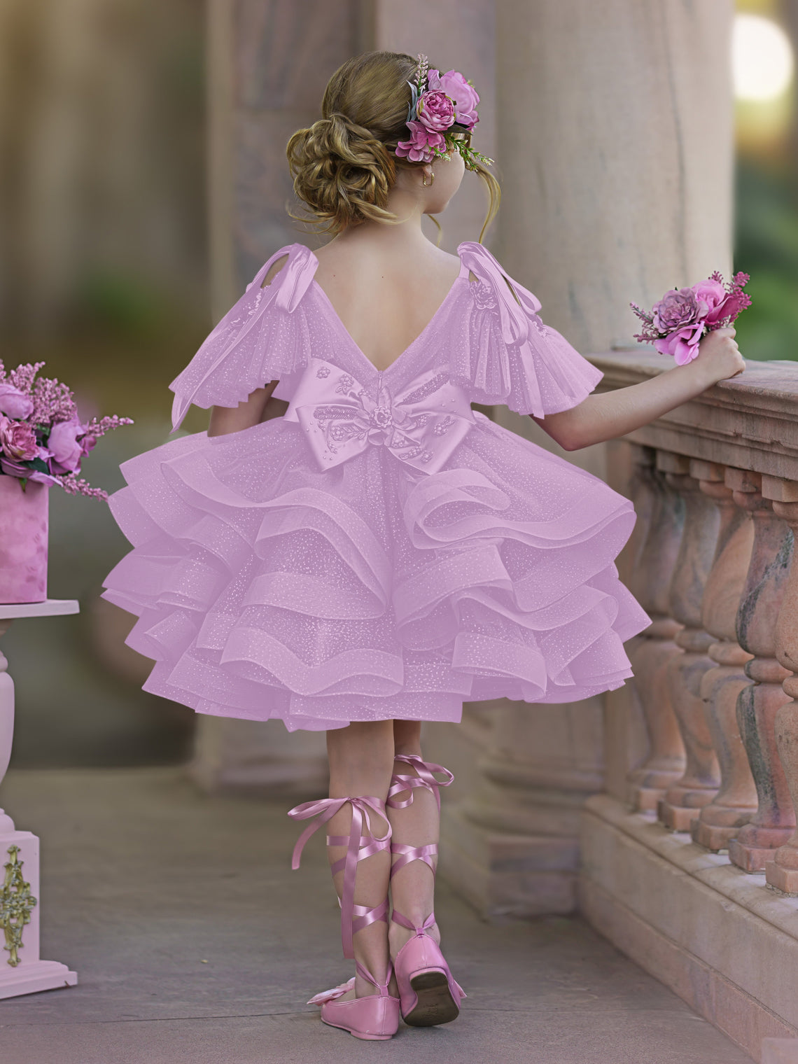 Vestido de fiesta/princesa de tul hasta la rodilla para niña de las flores de cumpleaños