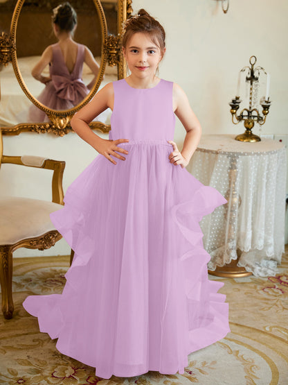 Duchesse-Linie/Princess-Linie Satin Tüll Bodenlang Blumenmädchenkleid 