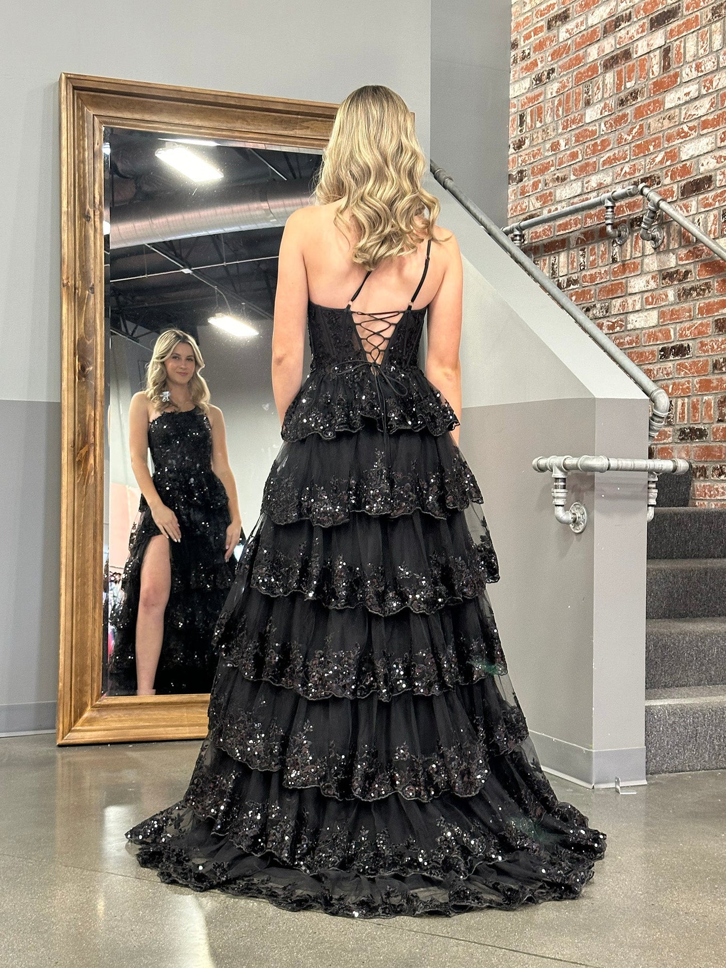 Livia |Sheath One Shoulder Tiered Lace Long Prom Dress