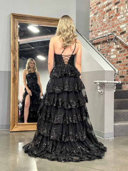 Livia |Sheath One Shoulder Tiered Lace Long Prom Dress