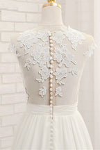 Vestido de novia largo de gasa con encaje y apliques en forma de A con abertura