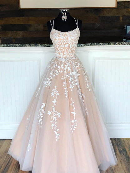 Langes A-Linien-Kleid aus Spitze und Tüll für formelle Abschlussfeiern, Abend- und Ballkleider