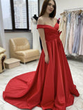 Langes, schulterfreies A-Linien-Abendkleid aus Satin für formelle Anlässe