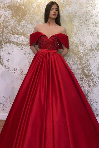Langes, schulterfreies Satin-Abendkleid mit Herzausschnitt in A-Linie