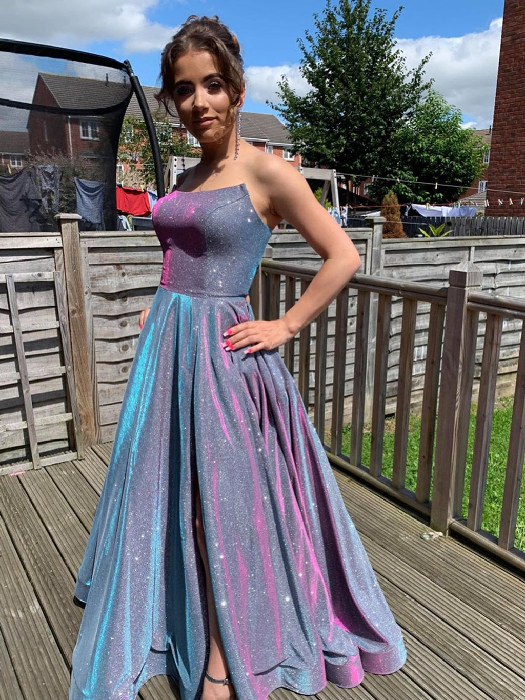 Long A-line Sleeveless Open Back Formal Graduation Dresses with Slit