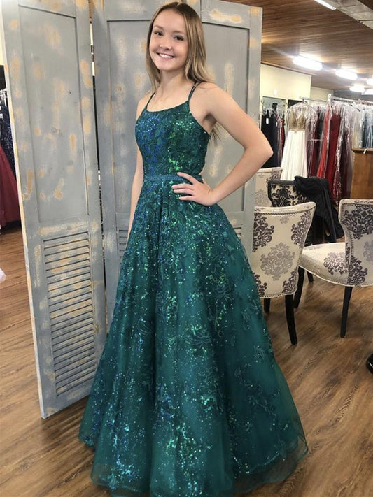 Langes A-Linien-Abendkleid mit quadratischem Ausschnitt und Tüllspitze